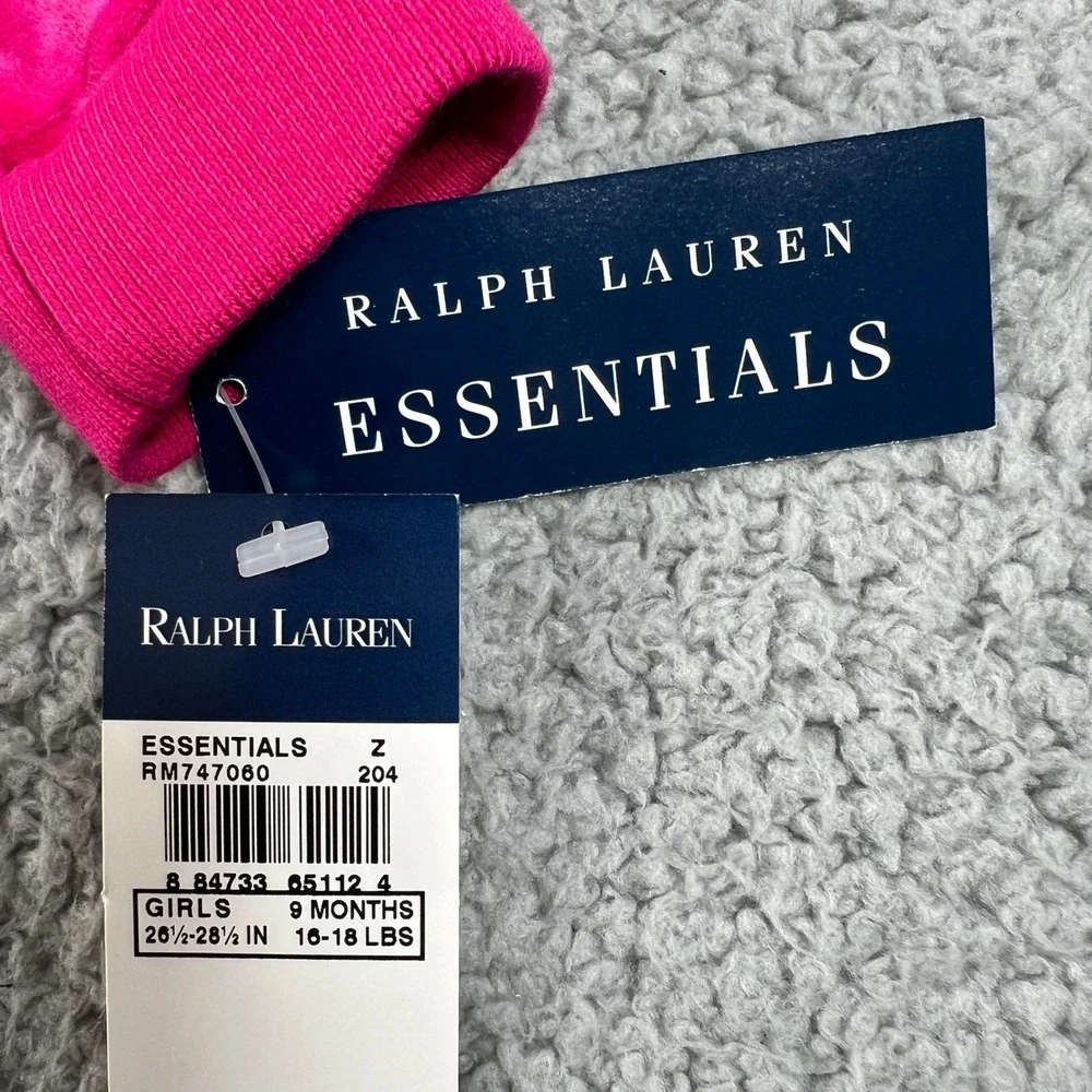 Ralph Lauren Tracksuit Girls 9M Pink Velour Zip Hoodie and Pants Set Vintage NWT